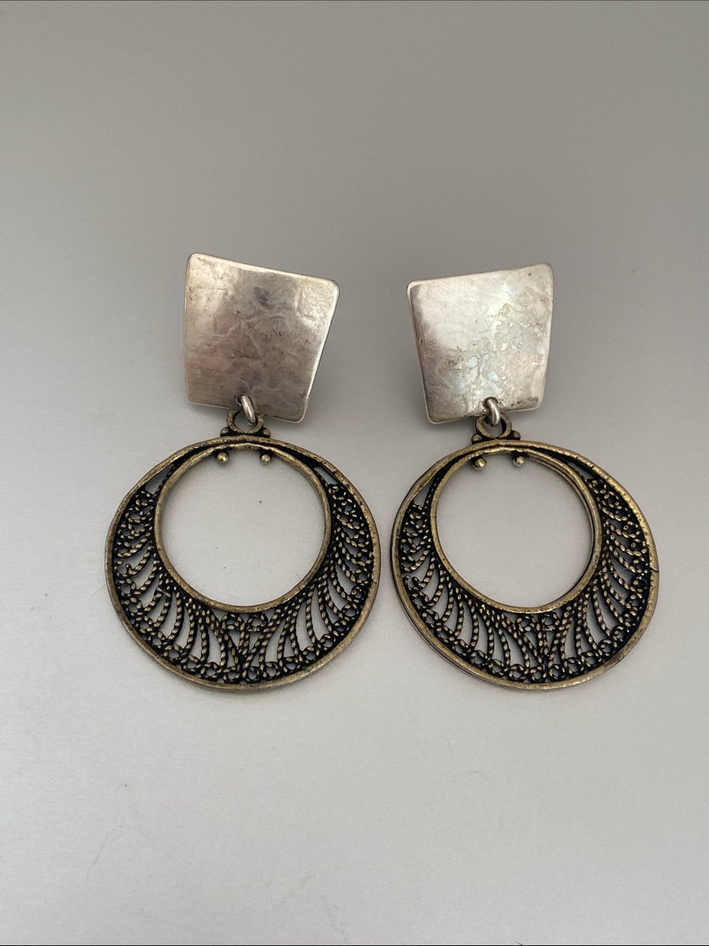 Marjorie Baer San Francisco handcrafted clip Filigree Circle Drop Earrings